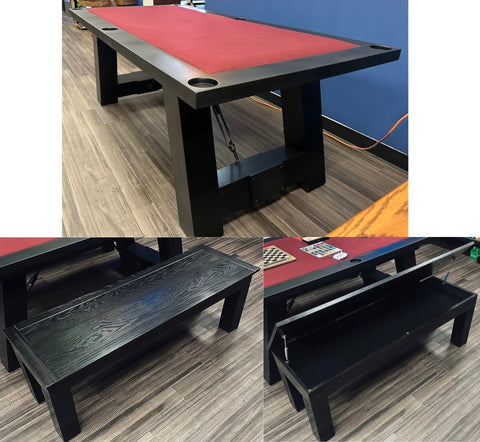 American Heritage Savannah Game Table ( Brand New Floor Model) Special Black Finish - Felt Color Top Of Your Choice - 2 Matching Benches
